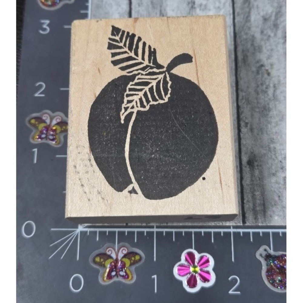 Peddler's Pack Stampworks Peach Silhouette Fruit Rubber Stamp Wood #B74
